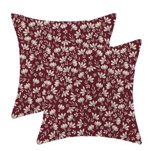 Burgundy Cream Floral Patterned Throw Pillow Covers-Pack of 2